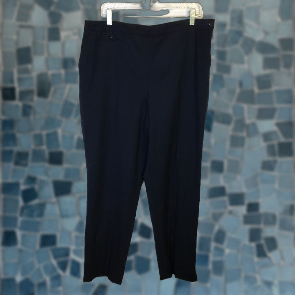 Talbots Dress Pants Women’s Wide-Leg Navy Wool Blend Side Zip High Rise 16 Regular Adults