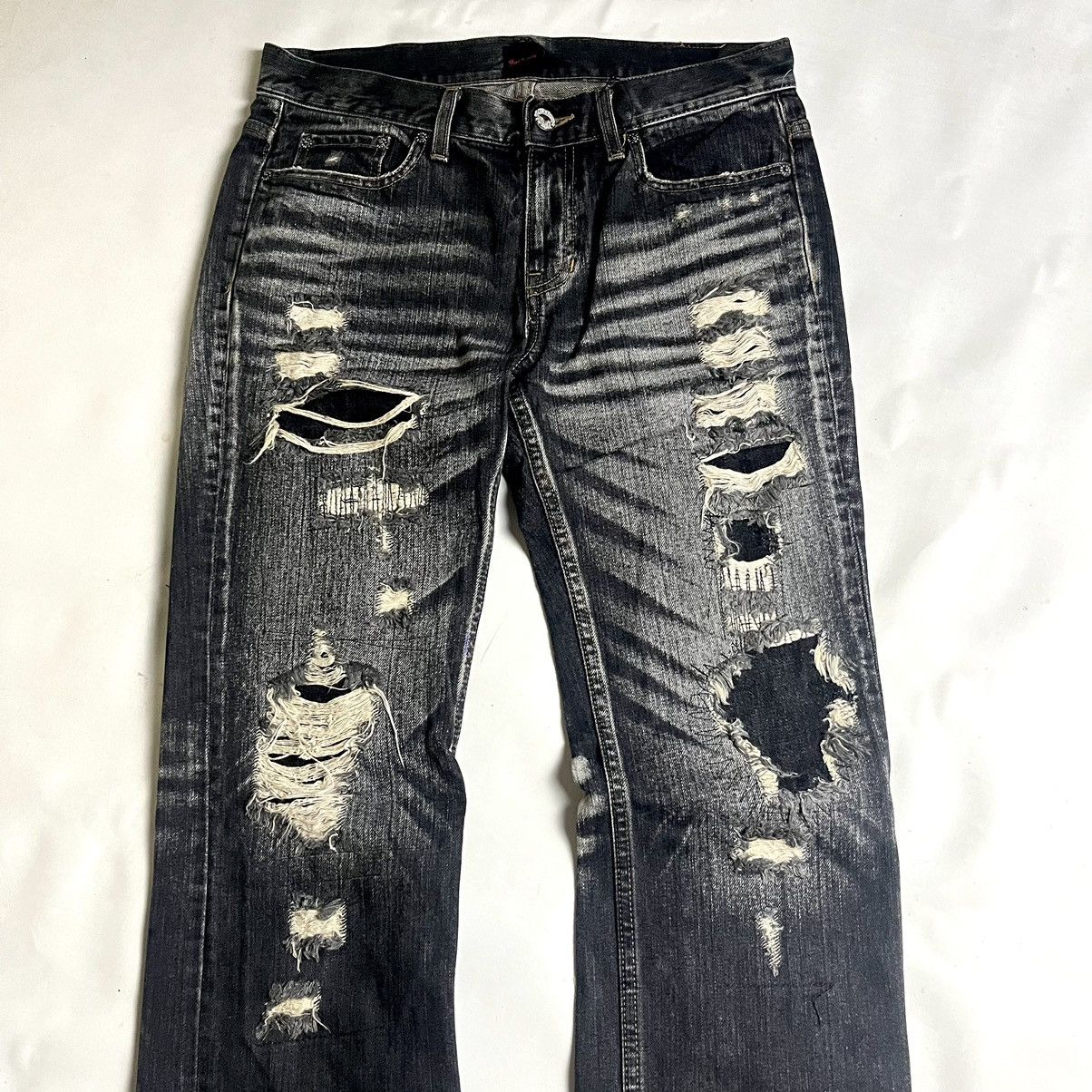 JACKROSE 2000s- Jackrose Faded Black Clawmark Crash Denim Size US 31 - 2 Thumbnail