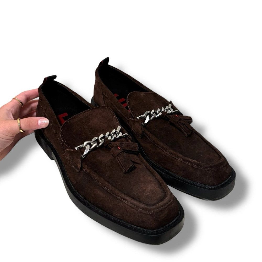 Hugo HUGO Iker Brown Suede Slip-On Tassel Square Toe Loafers Size US 8.5 / EU 41-42 - 3 Thumbnail