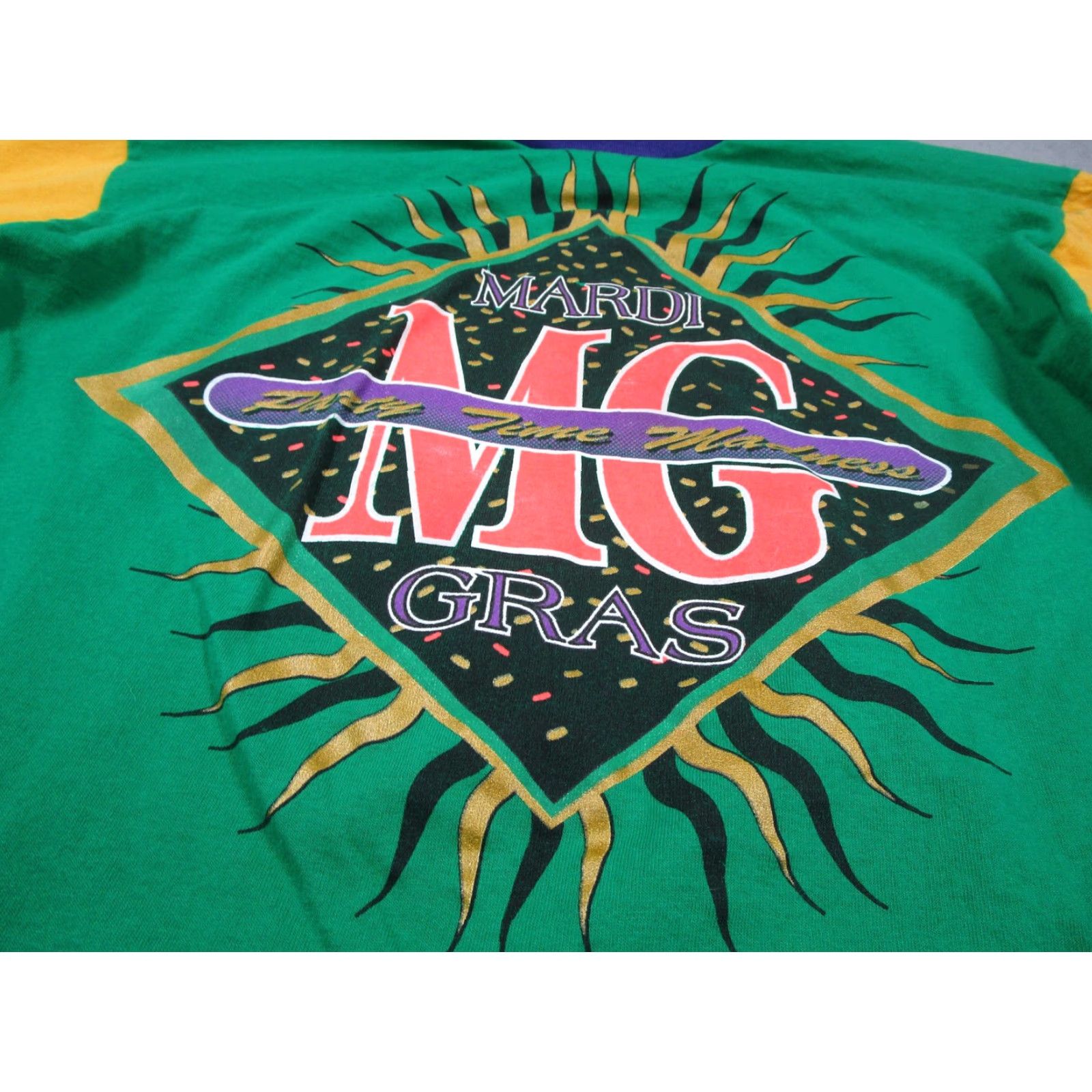 Vintage VINTAGE Tee's Unlimited Mardi Gras Shirt Mens Large Green Party Time Madness Graphic Layered 90s Size US L / EU 52-54 / 3 - 4 Thumbnail