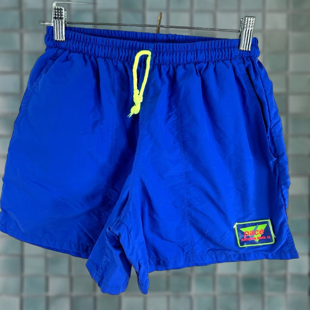 Vintage VINTAGE Pace Huntington Beach Nylon Beach Shorts Size S Blue Astro Boy Brief Trunks Mens Size US 29 - 1 Thumbnail