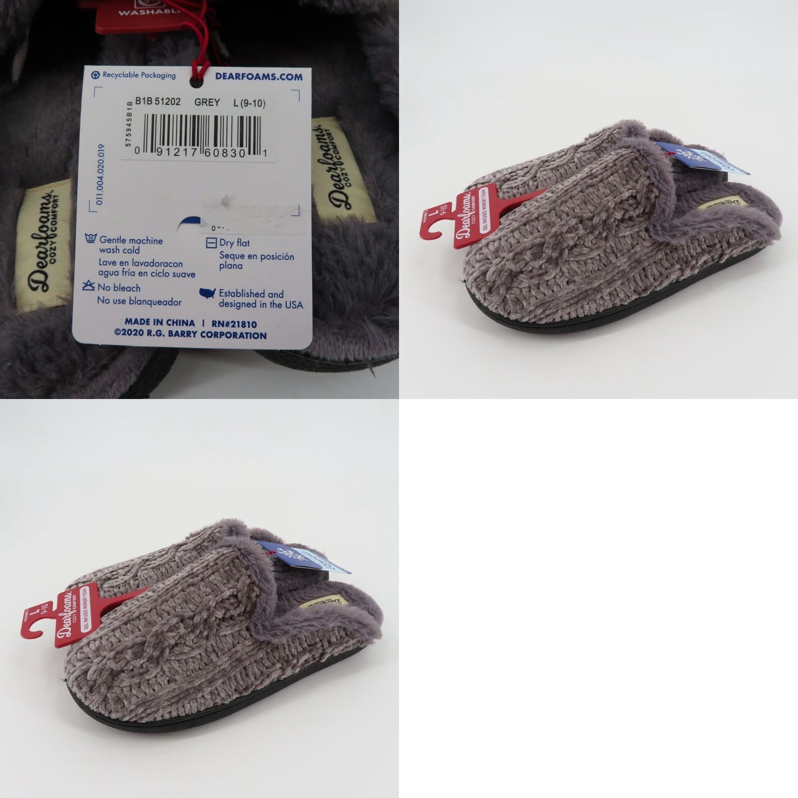 Vintage Dearfoams Slippers Women Large 9-10 Grey Chenille Cable Knit Faux Fur Slide NEW Memory Foam Slide Slippers Womens Medium? Size US 9 / IT 39 - 9 Thumbnail
