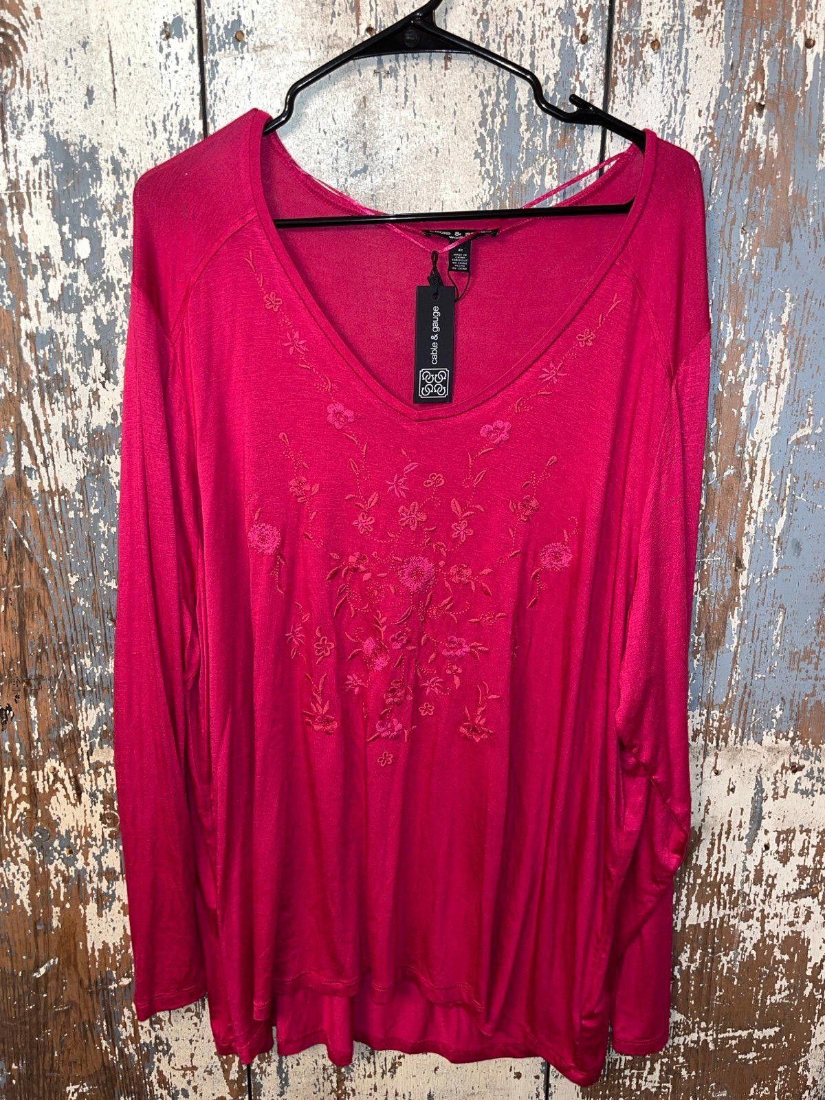 Designer NWT Cable and Gauge pink 3X pullover shirt, embroidered Size 3XL / US 20-22 - 1 Thumbnail