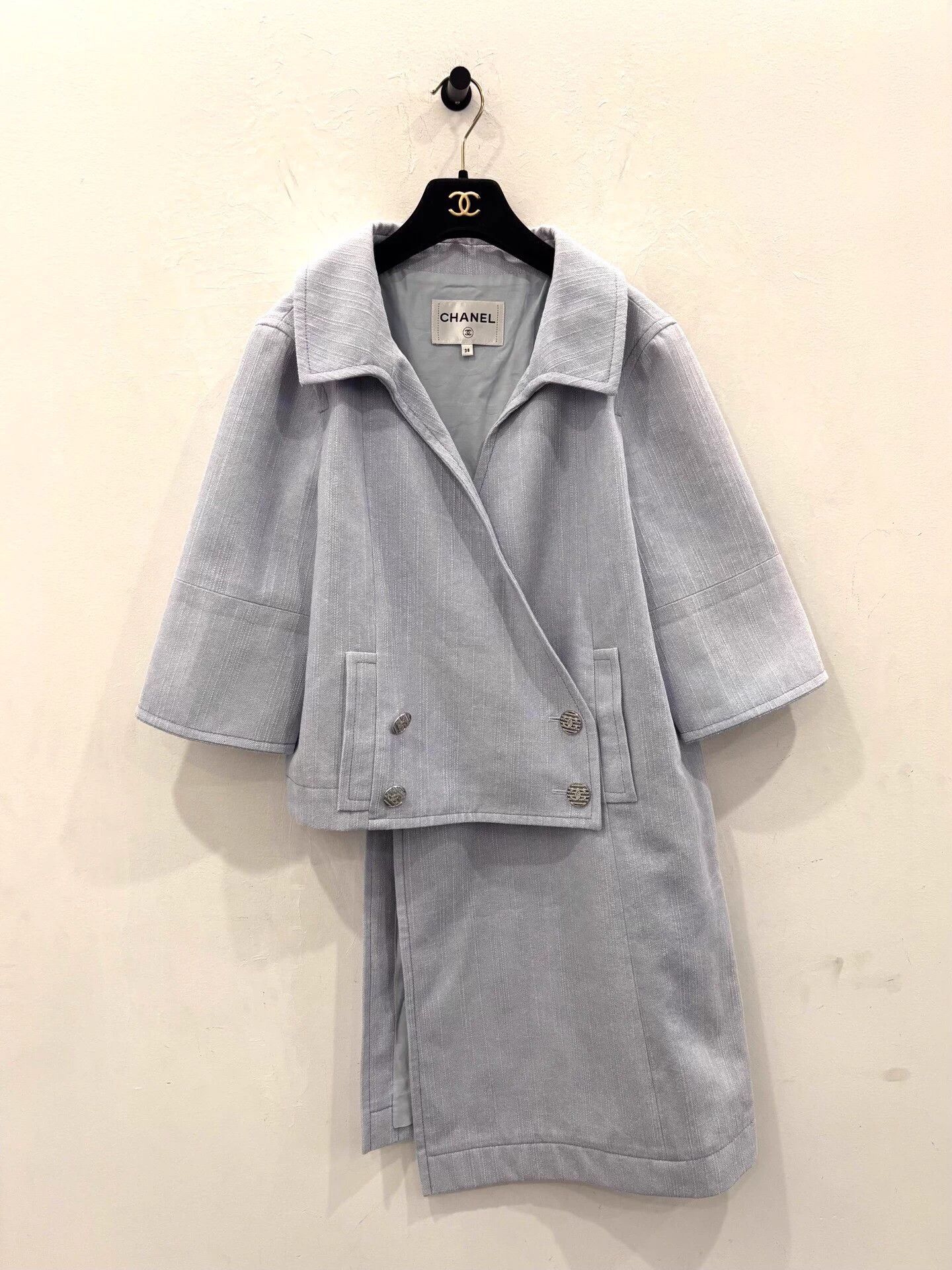 Chanel Chanel Mist Blue Asym CC Crystal Button Jacket Women's 38 Size S / US 4 / IT 40 - 1 Thumbnail