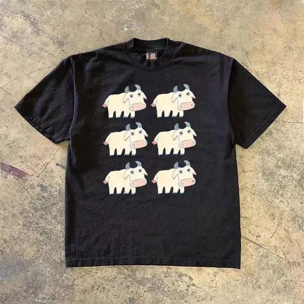 Japanese Brand Honjoh x Haya Black casual retro cow pattern loose tee Size US M / EU 48-50 / 2 - 5 Thumbnail