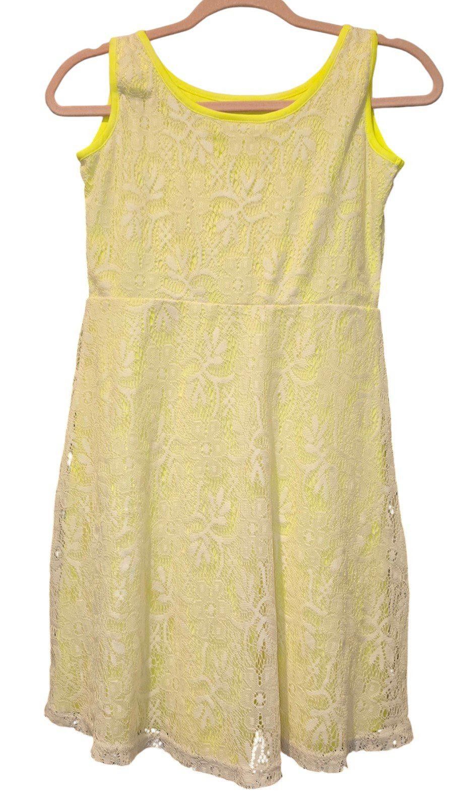 Designer Bobbie Brooks Neon Yellow And White Lace Sleeveless Dress Size M / US 6-8 / IT 42-44 - 2 Thumbnail