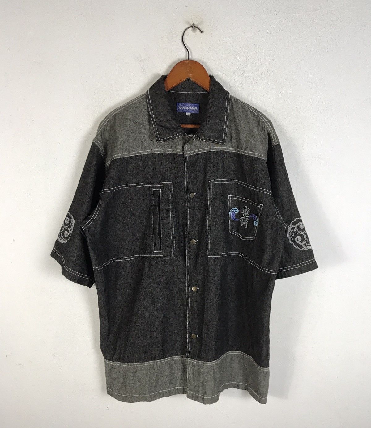 Kansai Yamamoto Vintage Kansai Man Kanji Embroidery Denim Shirt Size US L / EU 52-54 / 3 - 2 Thumbnail