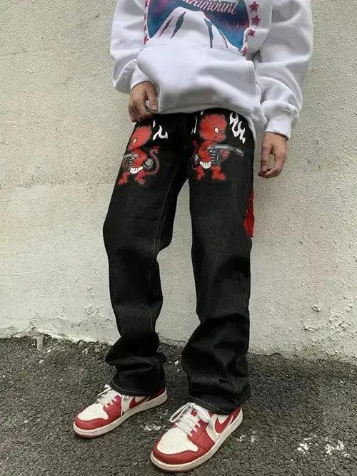 Japanese Brand Devil Graphic Painted Black Denim Jeans Size US 30 / EU 46 - 1 Thumbnail