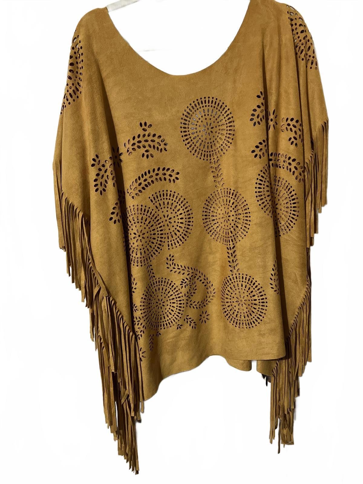 Other Step in Style Bohemian Mustard Faux Suede Fringe Poncho OSFM Size ONE SIZE - 4 Thumbnail