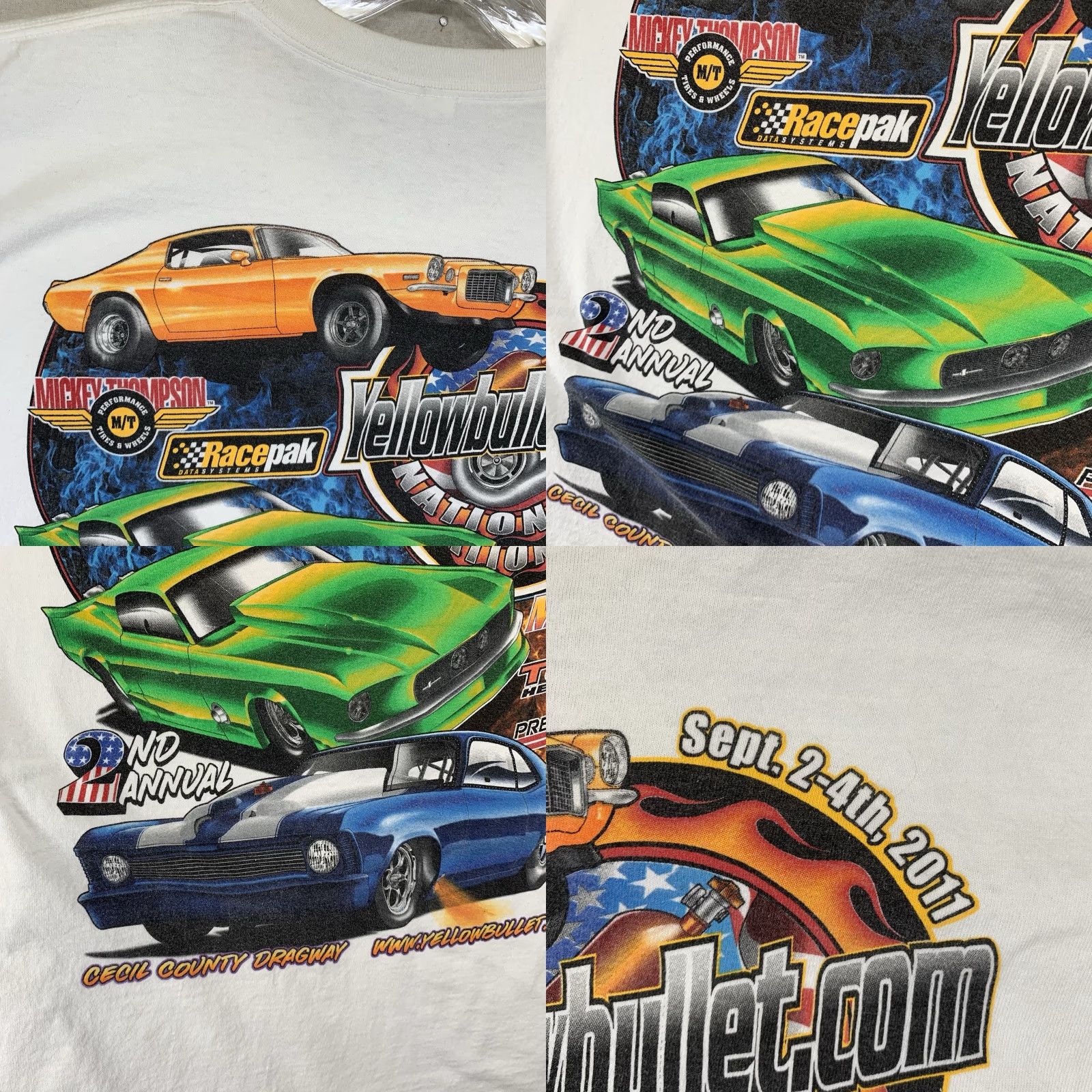 Gildan Men's Cotton Muscle Car T-Shirt XL White Yellow Bullet 2011 Dragway Cars Speed Graphic Print Size US XL / EU 56 / 4 - 8 Thumbnail