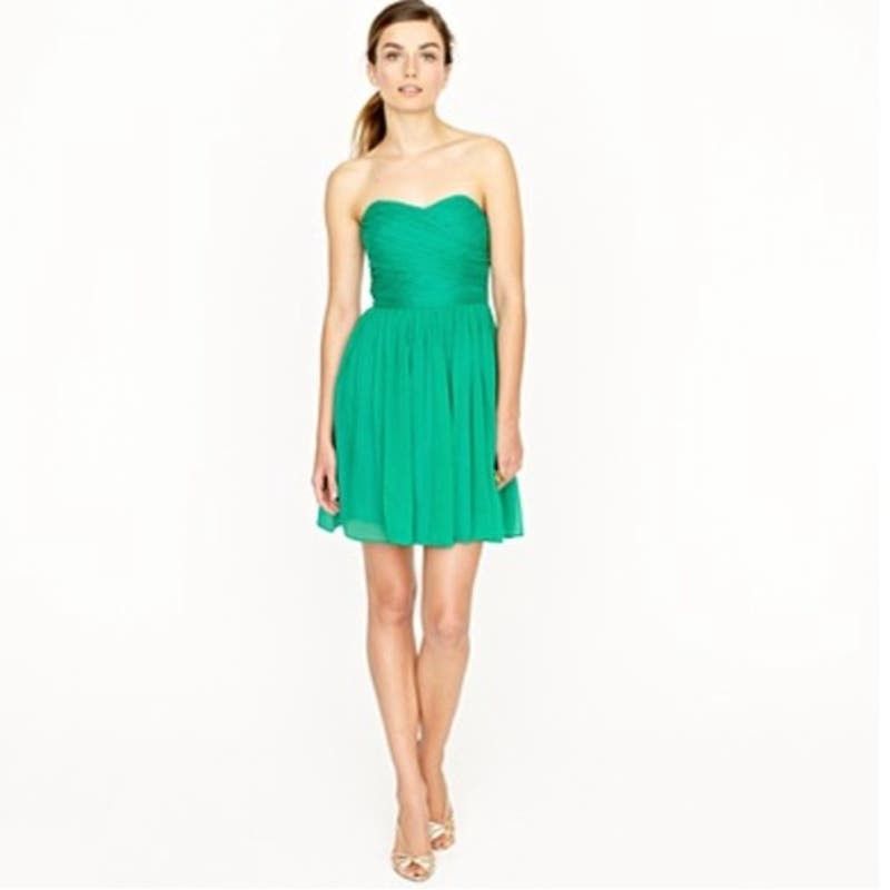 image of J Crew J. Crew Green Strapless Silk Cocktail Prom Homecoming Dress, Women's (Size 2XL)