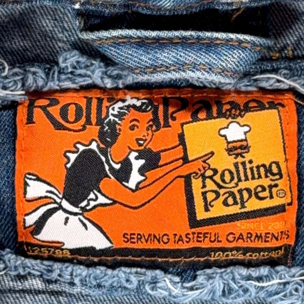 Denime Rolling Paper Jacket Mens Large Blue Denim Distressed 90s Punk Rock Casual Jacket Size US 33 - 4 Thumbnail