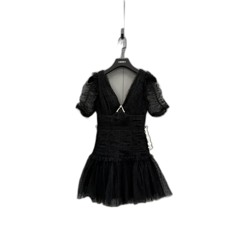 Self-Portrait Self-Portrait Dotted V-Neck Dress in Black Size M / US 6-8 / IT 42-44 - 1 Thumbnail