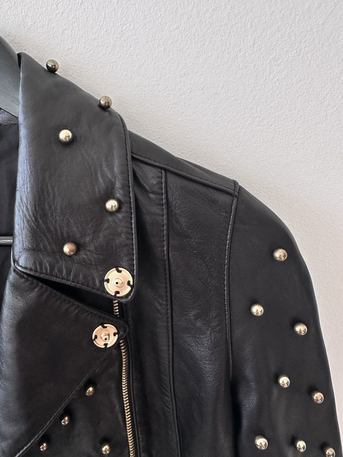 Thomas Wylde THOMAS WYLDE Leather Studded Biker Jacket Gold Tone Hardware Size XS / US 0-2 / IT 36-38 - 12 Thumbnail