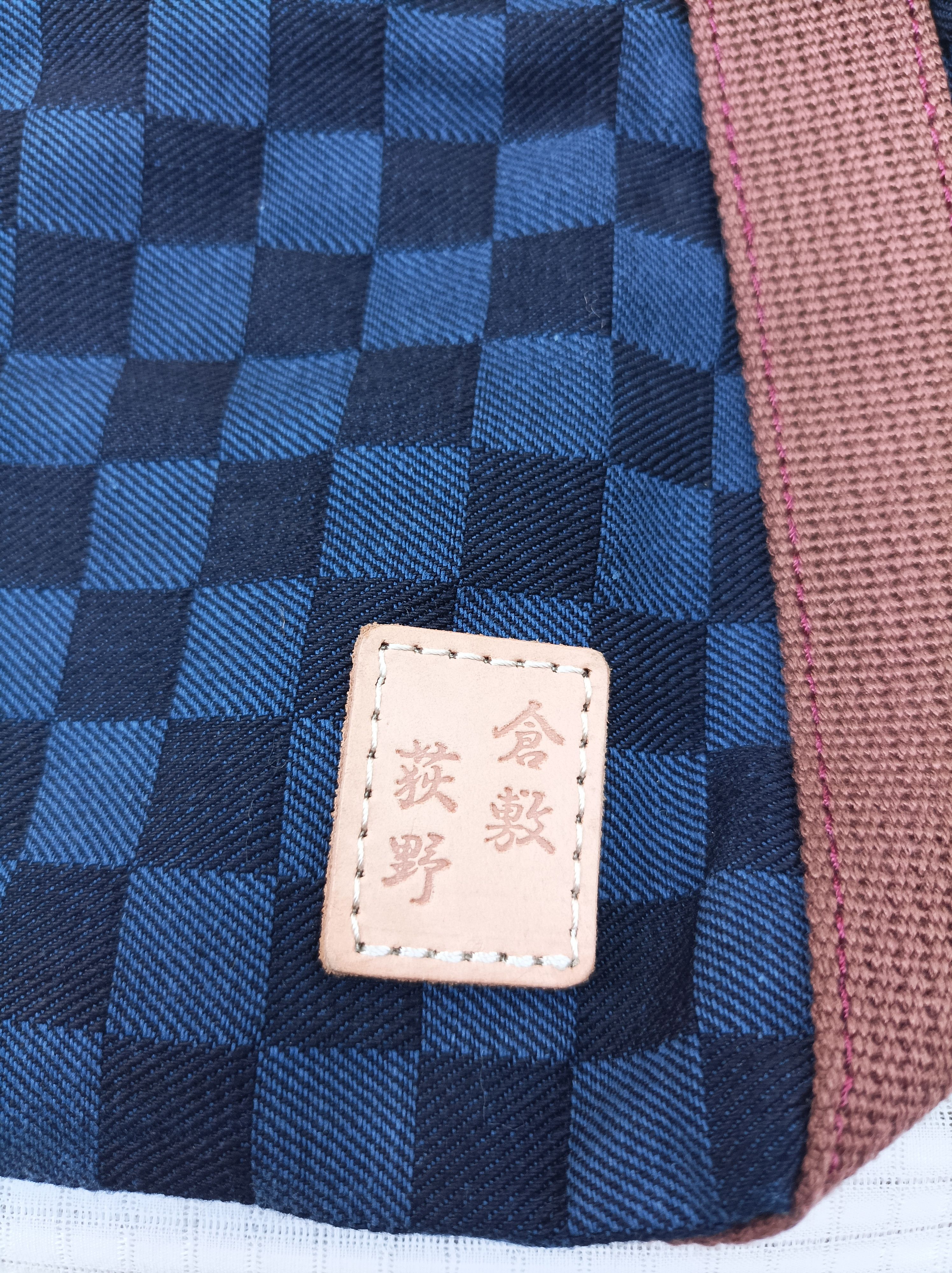 Japanese Brand (B56) Kurashiki Ogino Hanpu Navy Blue Check Cotton Hand Bag Size ONE SIZE - 3 Thumbnail