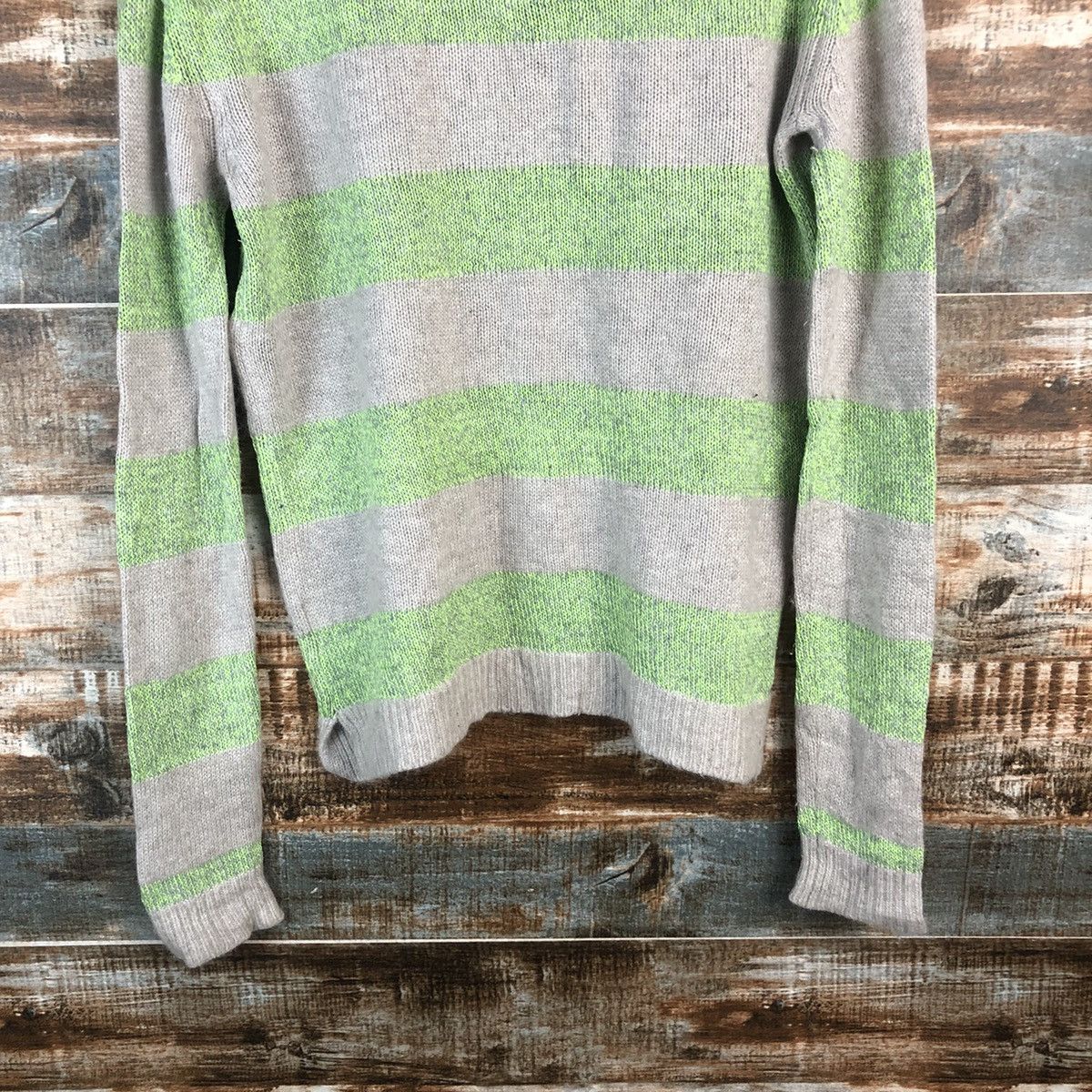 Japanese Brand DL Frees Phrase Stripe Green Knitwear #C518 Size US M / EU 48-50 / 2 - 13 Thumbnail