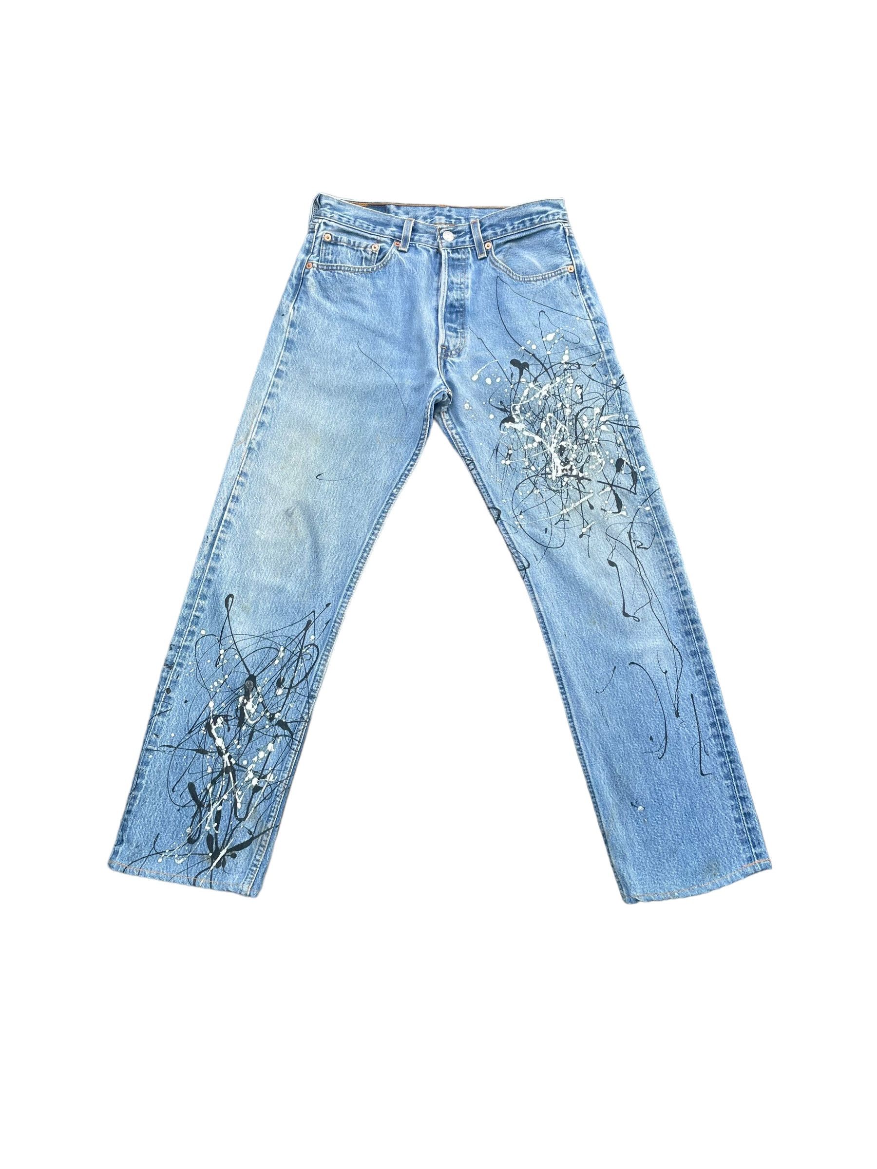 Levi's Vintage 1999 Levis 501 e Usa Art Paint Design Size US 30 / EU 46 - 1 Thumbnail