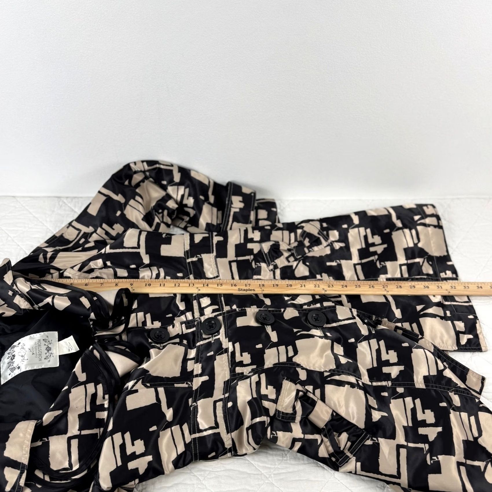 Vintage Nick Mo Nordstrom Womens Trench Coat Geometric Pattern Black Beige M Size M / US 6-8 / IT 42-44 - 6 Thumbnail