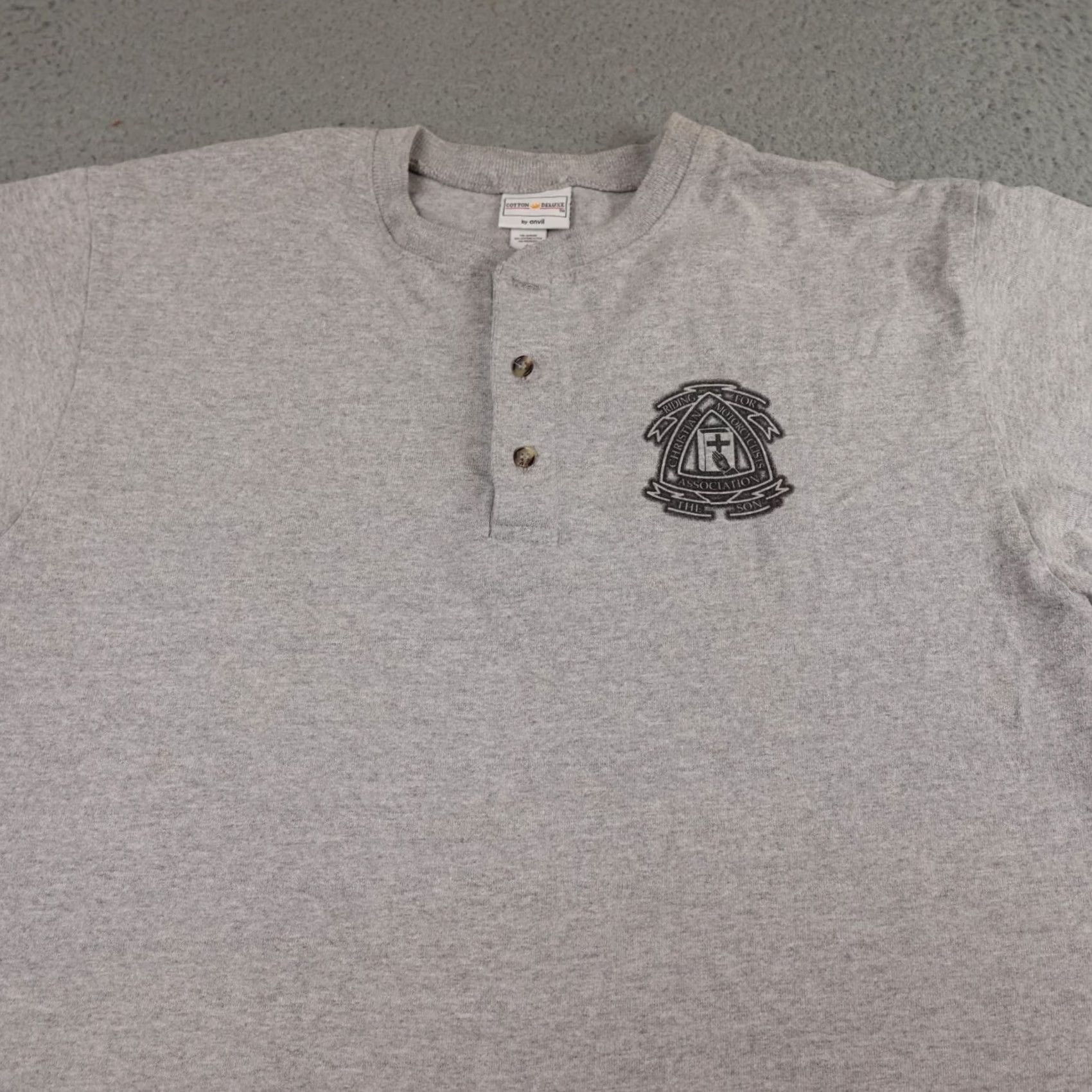 Anvil VINTAGE Christian Motorcyclists Association Shirt Mens Large Gray Jesus Henley 90s Size US L / EU 52-54 / 3 - 5 Thumbnail