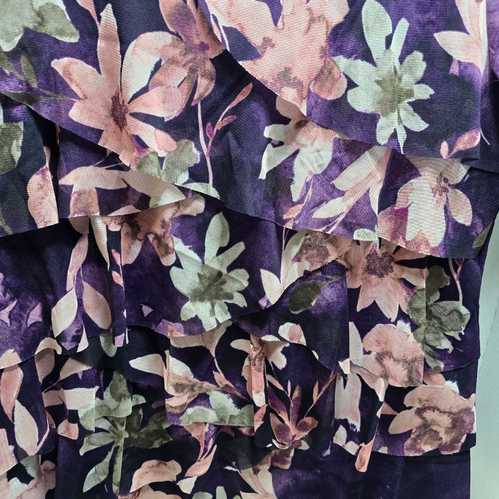 LIEBESKIND BERLIN Women's LEEBE Purple Floral Ruffle Short Sleeve Tee Size L Size L / US 10 / IT 46 - 2 Thumbnail