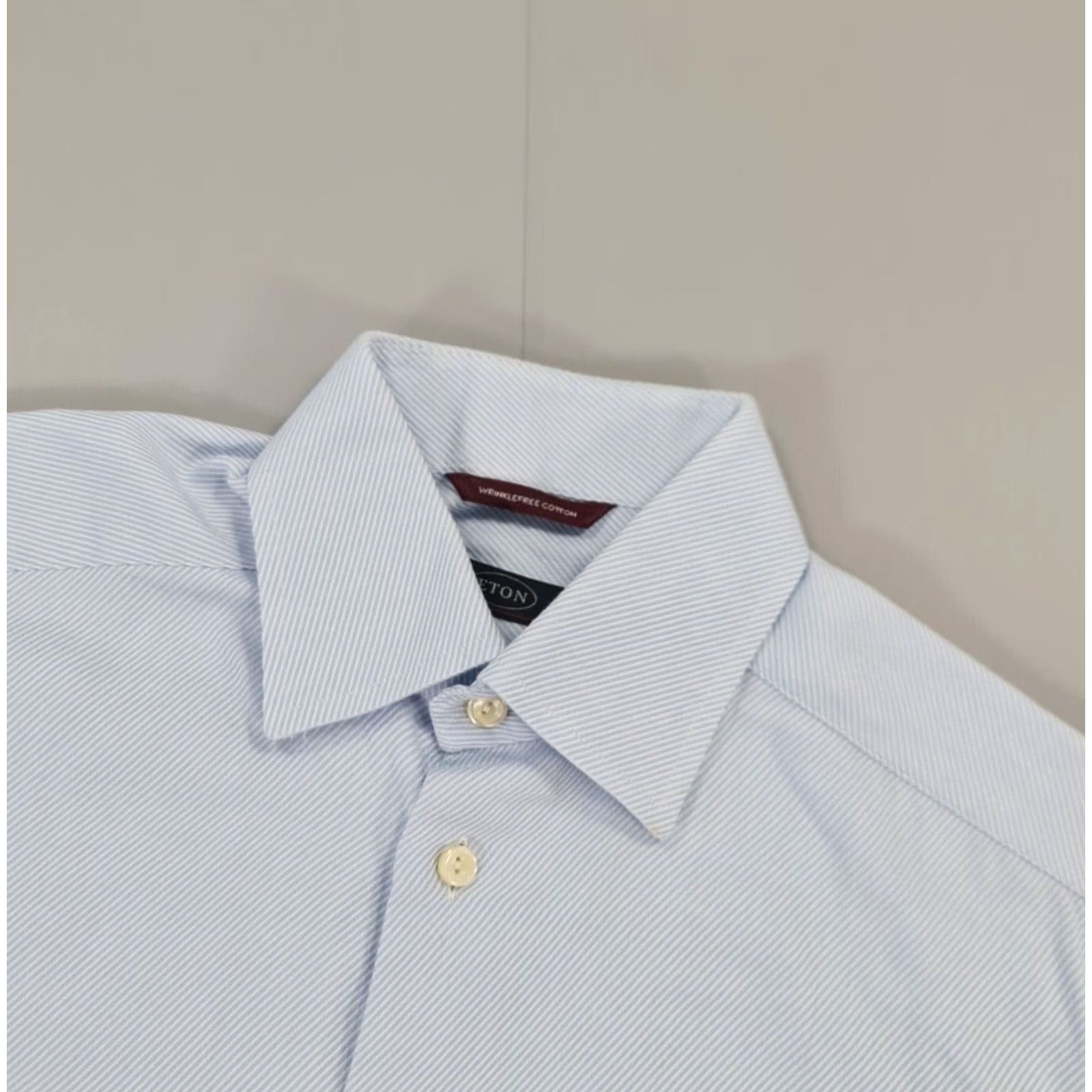 Eton ETON Mens Shirt Blue 15 Diagonal Stripe Wrinkle Free Cotton Button Up Shirt Men 15 N/A Size US M / EU 48-50 / 2 - 2 Thumbnail