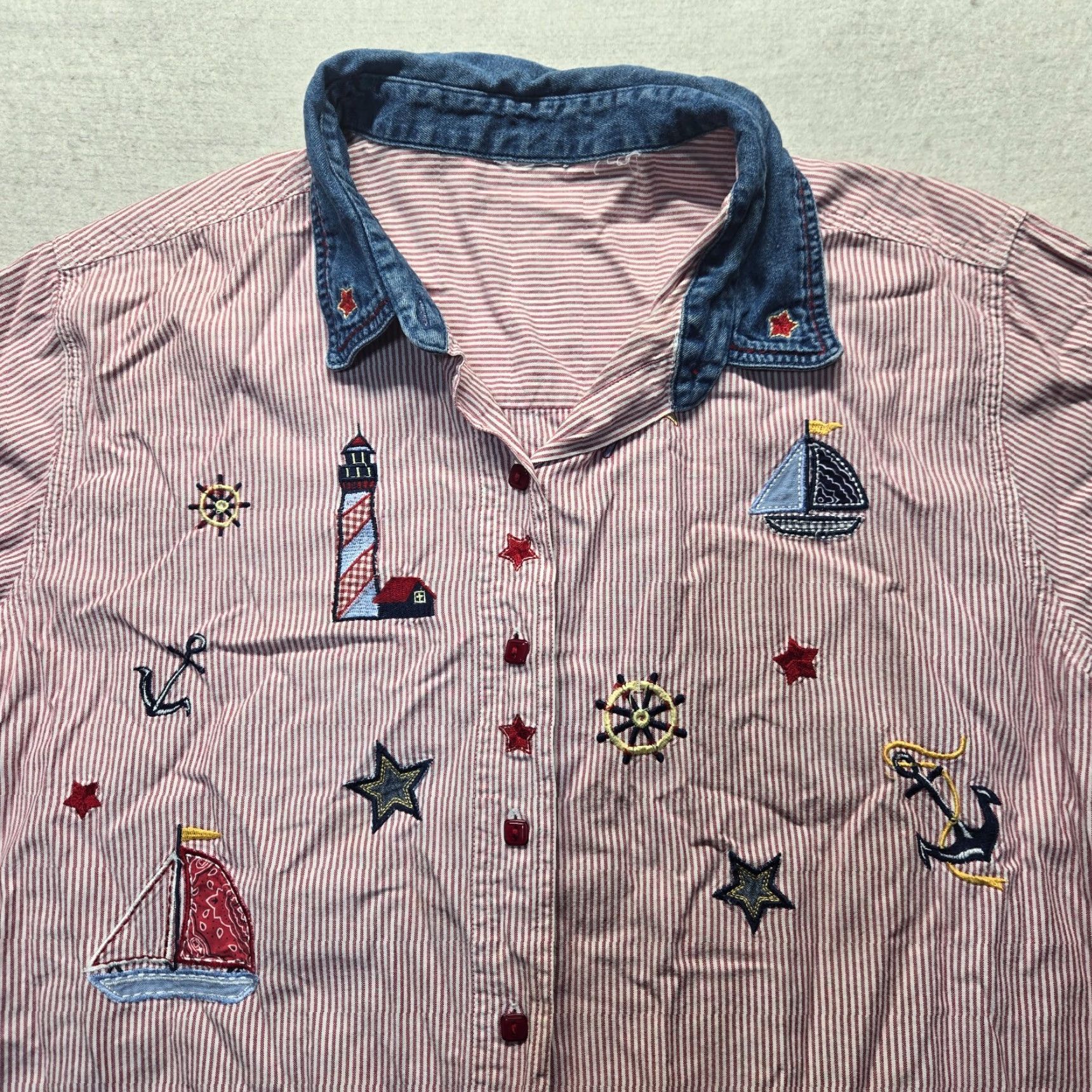 Vintage VINTAGE Bobbie Brooks Nautical Boat Lighthouse Button Up Shirt Adult Women's XL Red Size XL / US 12-14 / IT 48-50 - 2 Thumbnail