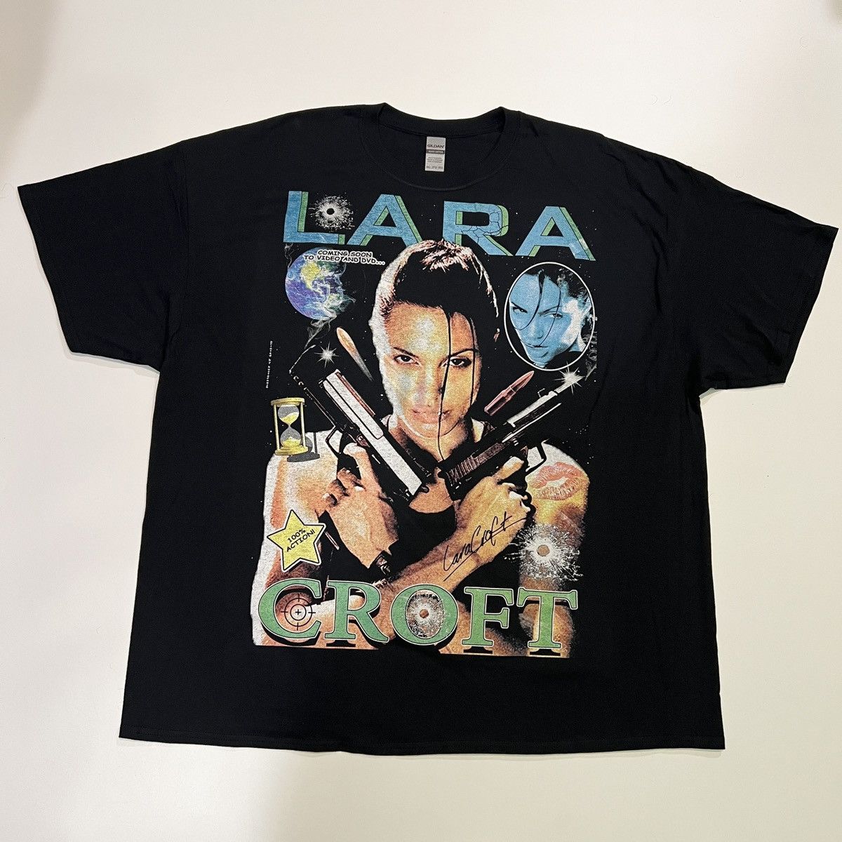 image of Movie 3Xl Lara Croft Tomb Raider 90's Style T-Shirt Jolie in Black, Men's (Size 2XL)