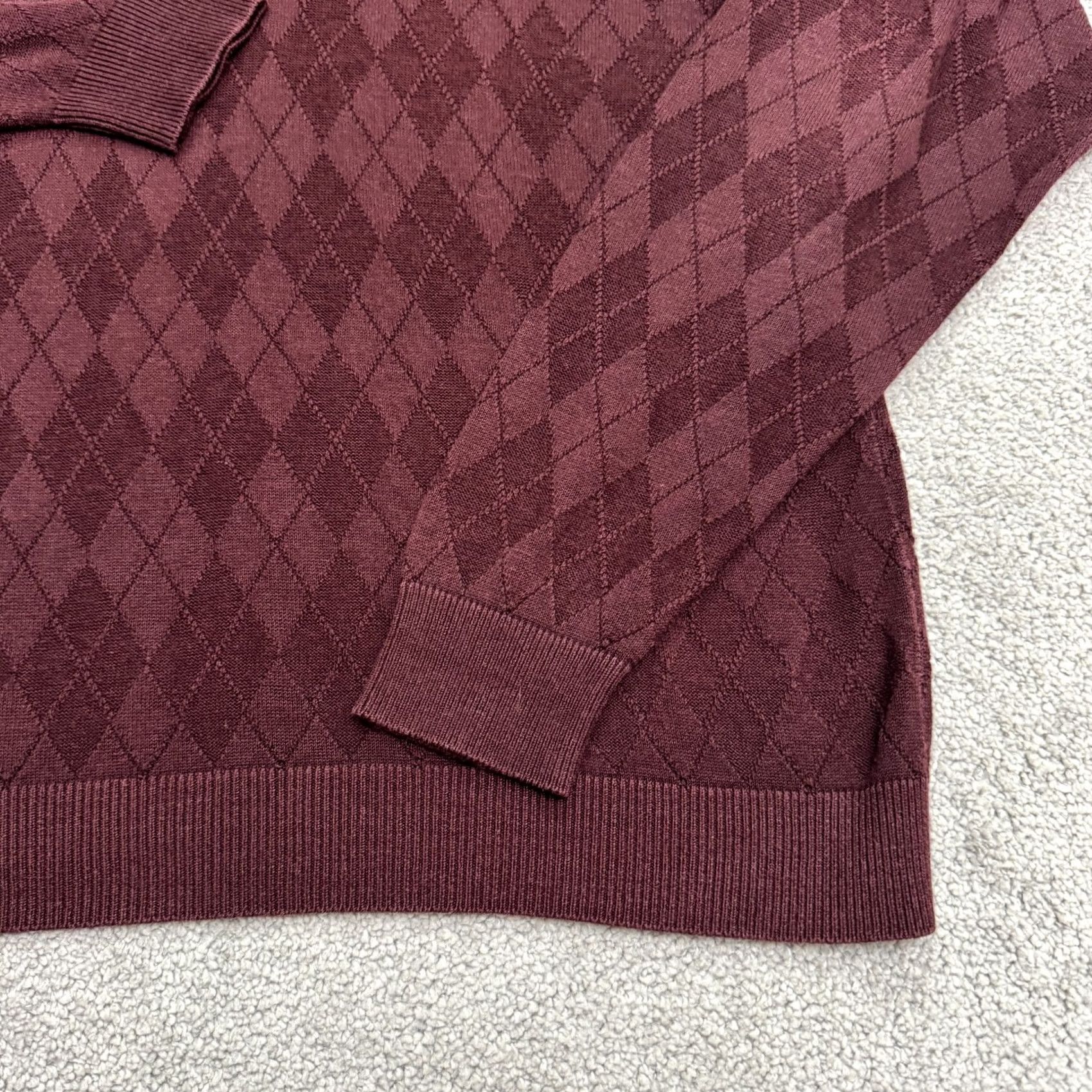 Vintage Carlo Argyle Polo Sweater Mens Large Burgundy Cotton Silk Knit Long Sleeve Buttoned Pullover Shirt Size US L / EU 52-54 / 3 - 3 Thumbnail