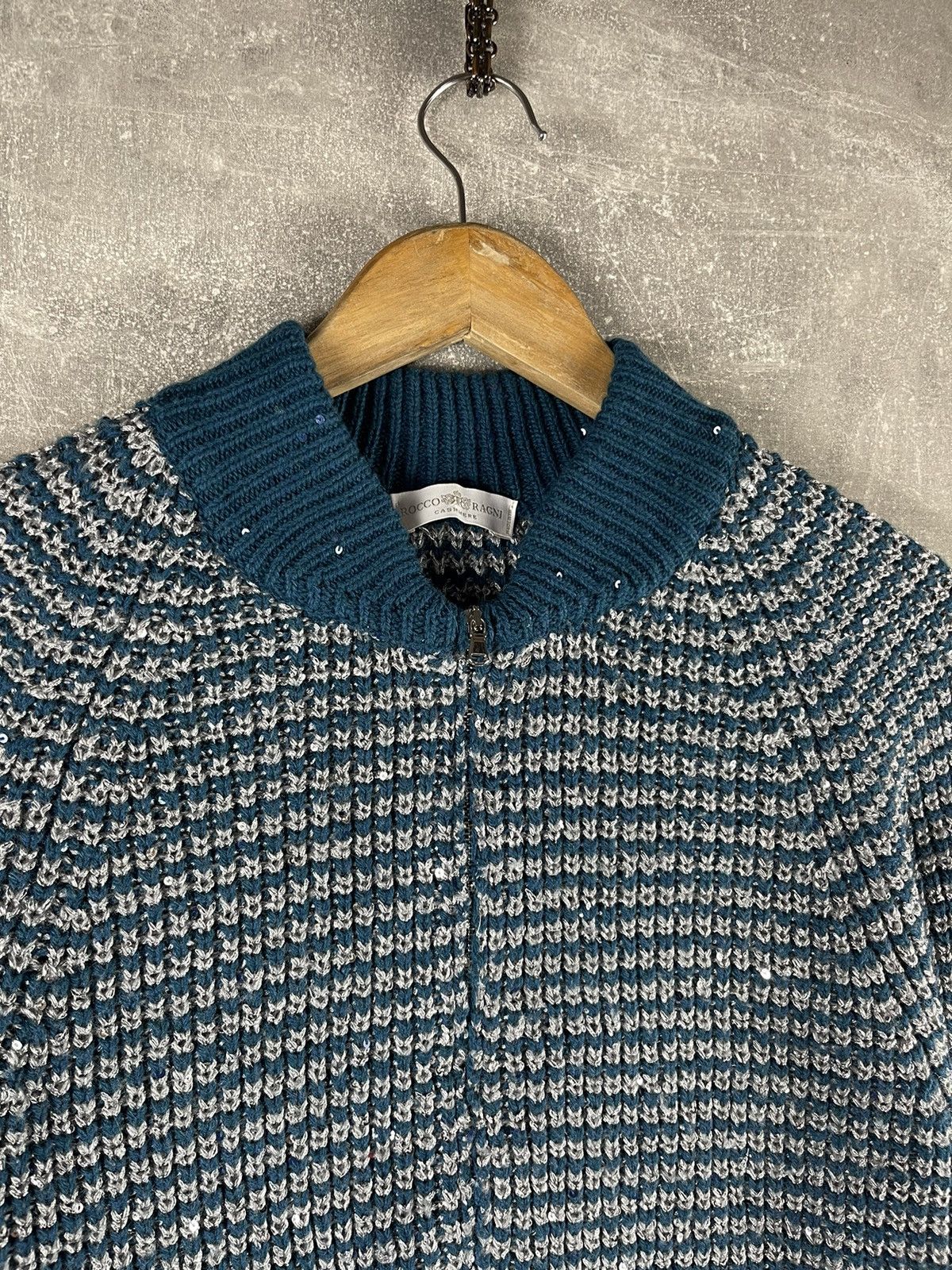 Other Rocco Ragni Cashmere Blue Knit Jacket Size 44 Made in Italy Size M / US 6-8 / IT 42-44 - 4 Thumbnail