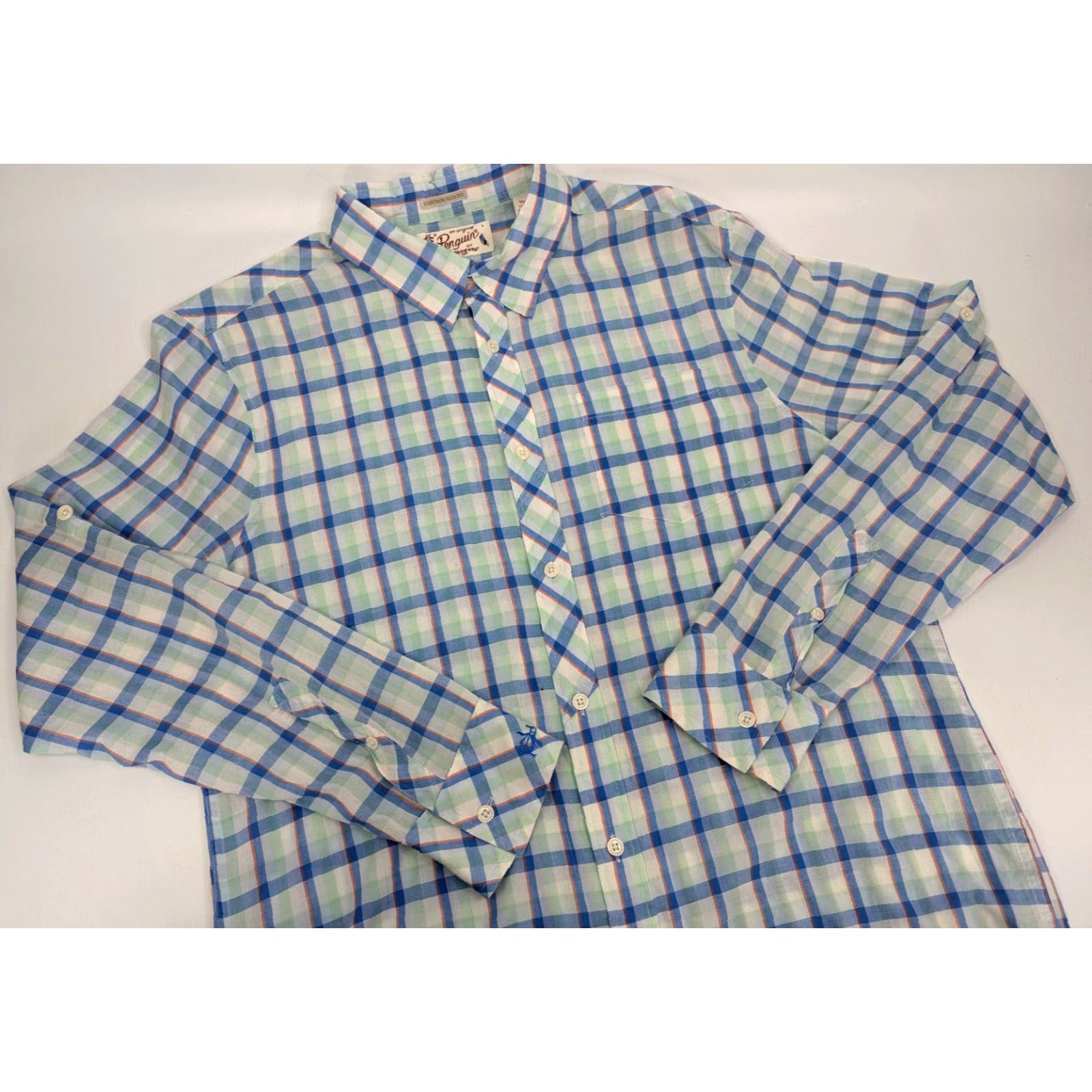 Original Penguin VINTAGE Original Penguin Penguin Heritage Slim Fit Mens Large Shirt Long Sleeve Button Blue Plaid Size US L / EU 52-54 / 3 - 2 Thumbnail