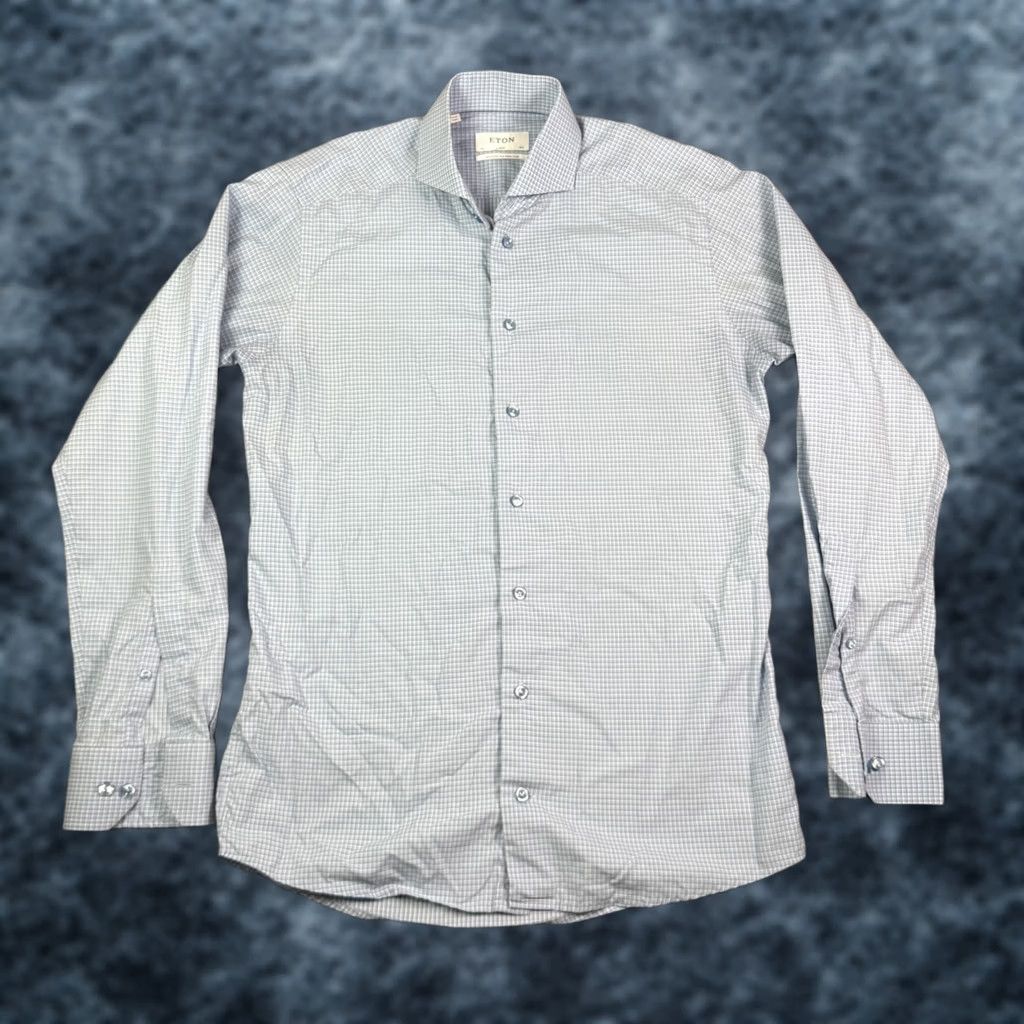 Eton VINTAGE Eton Shirt Mens 15.5 / 39 Blue Slim Plaid Check Contemporary Dress Long Sleeve Size 42R - 1 Thumbnail