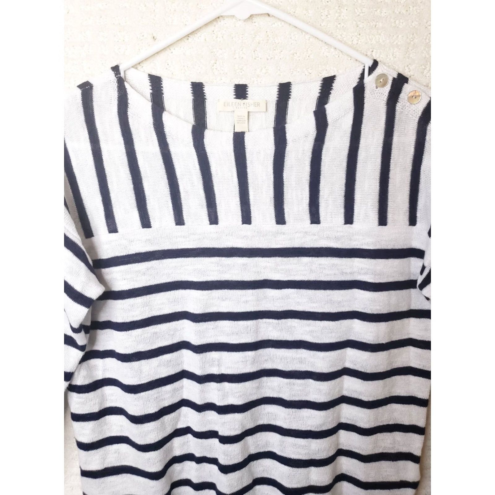 Eileen Fisher Eileen Fisher Petites Nautical Cotton Striped Pullover Sweater Button Shoulder PP Size XXS / US 00 / IT 34 - 5 Thumbnail