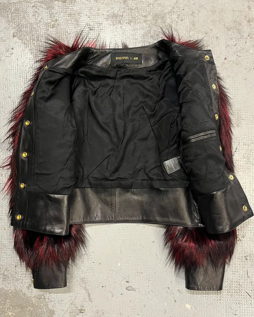 Balmain Balmain H&M Bordeaux & Black Faux Fur Gold Button Jacket Size S / US 4 / IT 40 - 8 Thumbnail