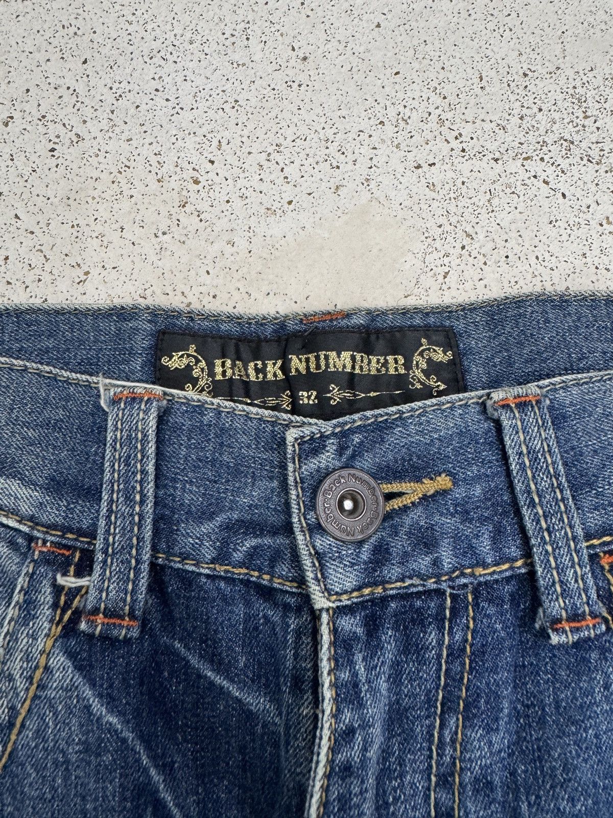 Japanese Brand Vintage Back Number Acid Washed Back Buckle Denim Jeans Size US 32 / EU 48 - 7 Thumbnail