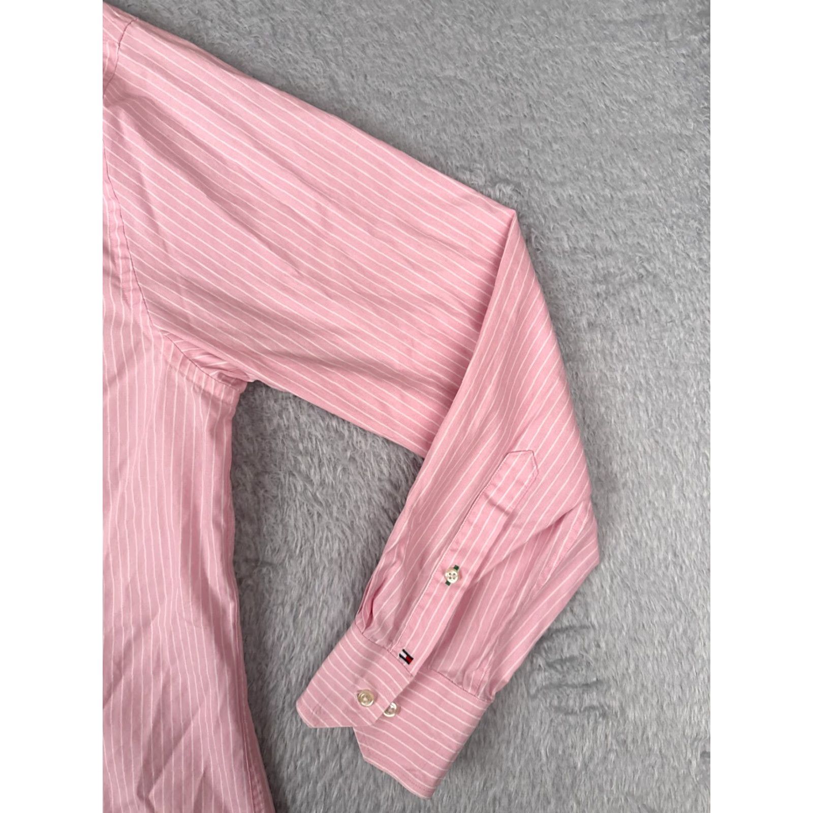Tommy Hilfiger Tommy Hilfiger Shirt Men 18 Pink Pinstripe 100% Cotton Button Up Long Sleeve Size US XXL / EU 58 / 5 - 5 Thumbnail