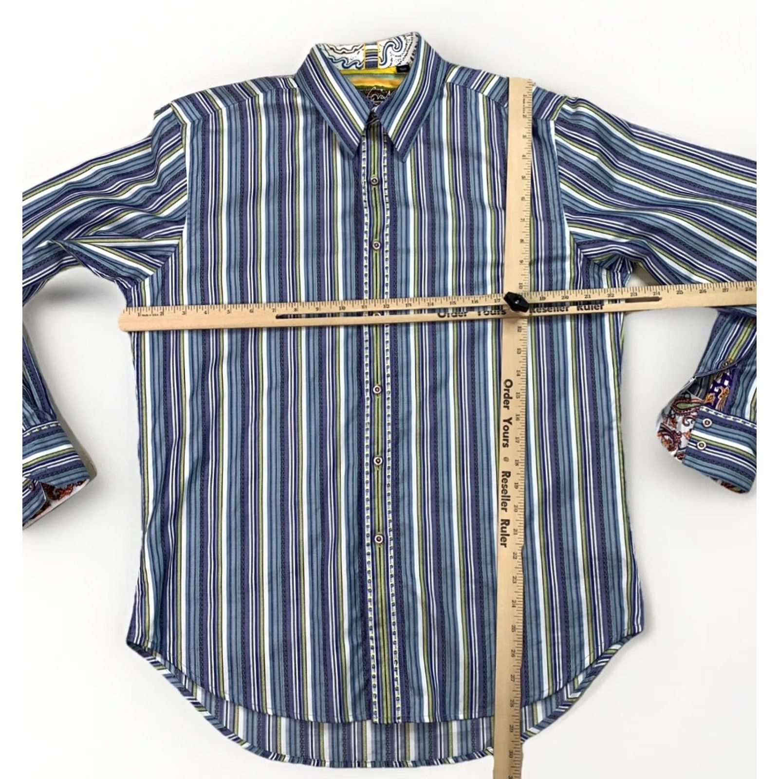 Robert Graham Robert Graham Dress Shirt Striped Multicolor Flip Cuff Knowledge Wisdom Truth Embroidered Logo Mens M Size 40R - 3 Thumbnail