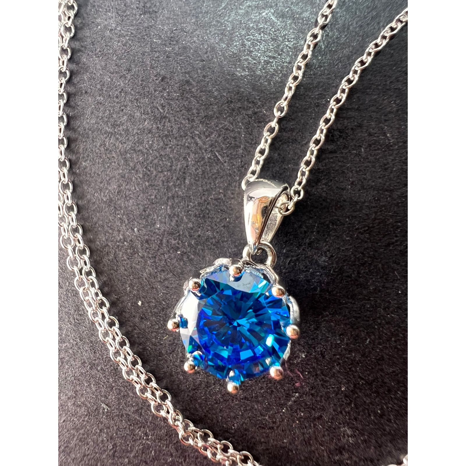 Other NEW Blue CZ rhodium over sterling silver pendant and chain Size ONE SIZE - 1 Thumbnail