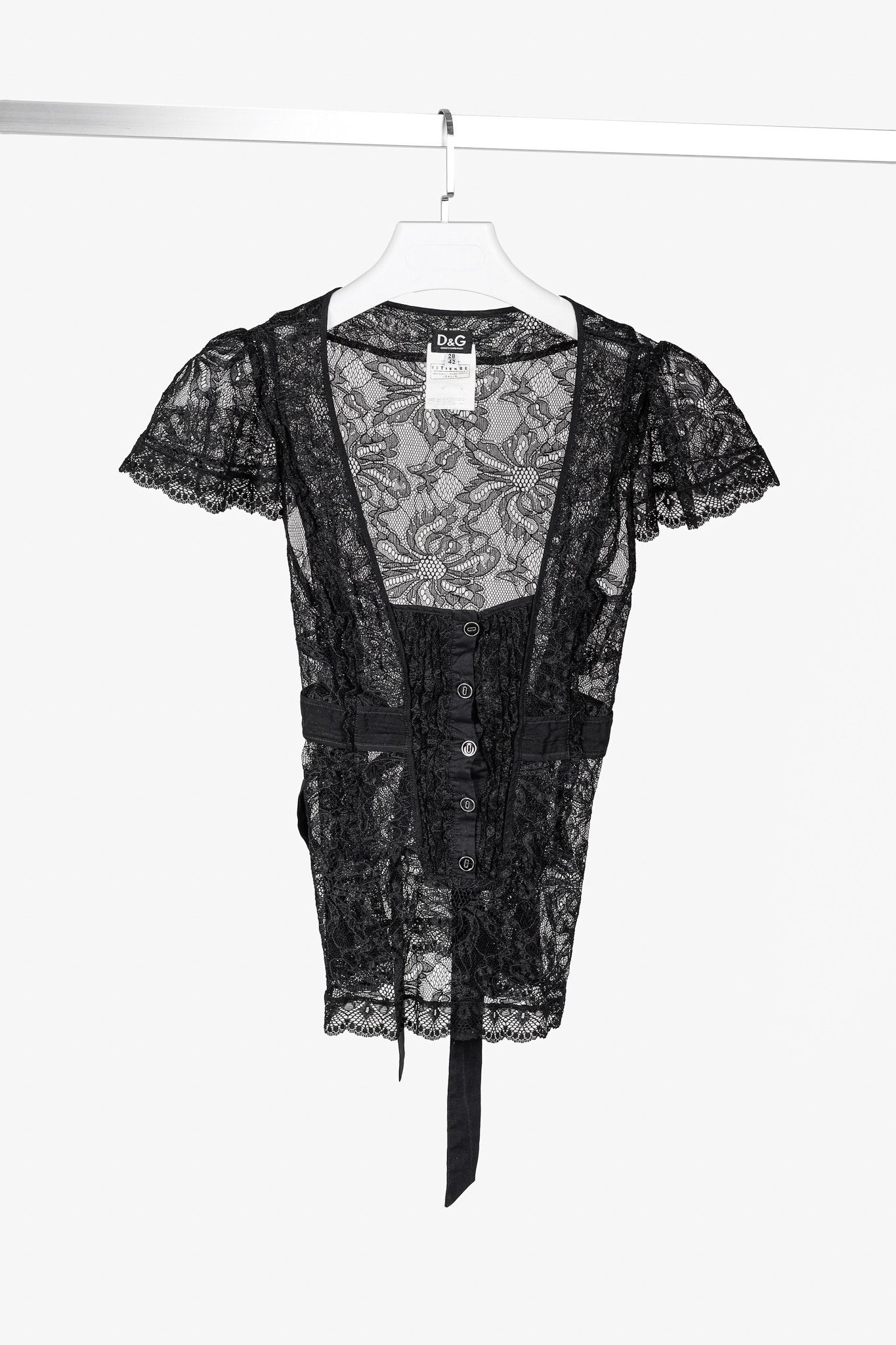 Dolce & Gabbana D&G Dolce & Gabbana Lace Flutter-Sleeve Tie-Waist Blouse Size S / US 4 / IT 40 - 1 Thumbnail