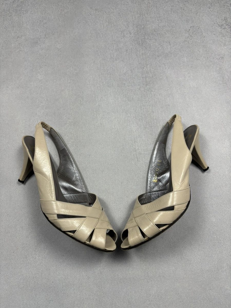 Dior Christian Dior Vintage Leather Slingback Heels Beige EU 38.5 Size US 8 / IT 38 - 2 Thumbnail