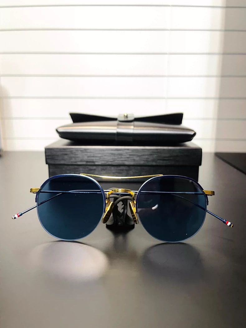 Thom Browne Thom Browne Size OSTB-903 Sunglasses Blue and Gold Sunglass Size ONE SIZE - 1 Thumbnail