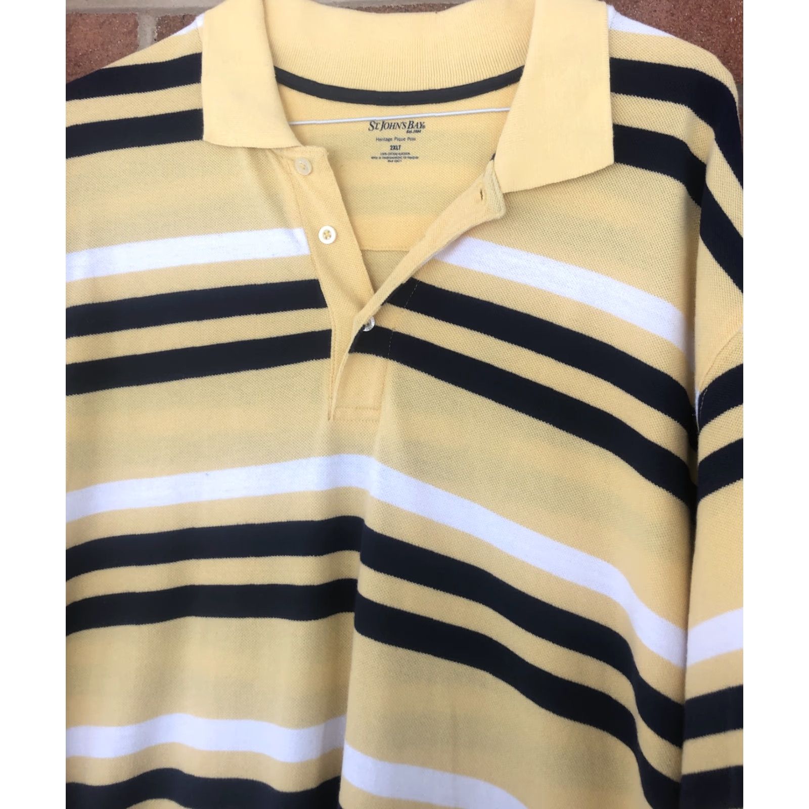 Vintage St. Johns Bay Polo Shirt Striped Yellow Black 2XLT Big & Tall Mens Short Sleeve Collared Golf Casual Shirt Size US XXL / EU 58 / 5 - 2 Thumbnail