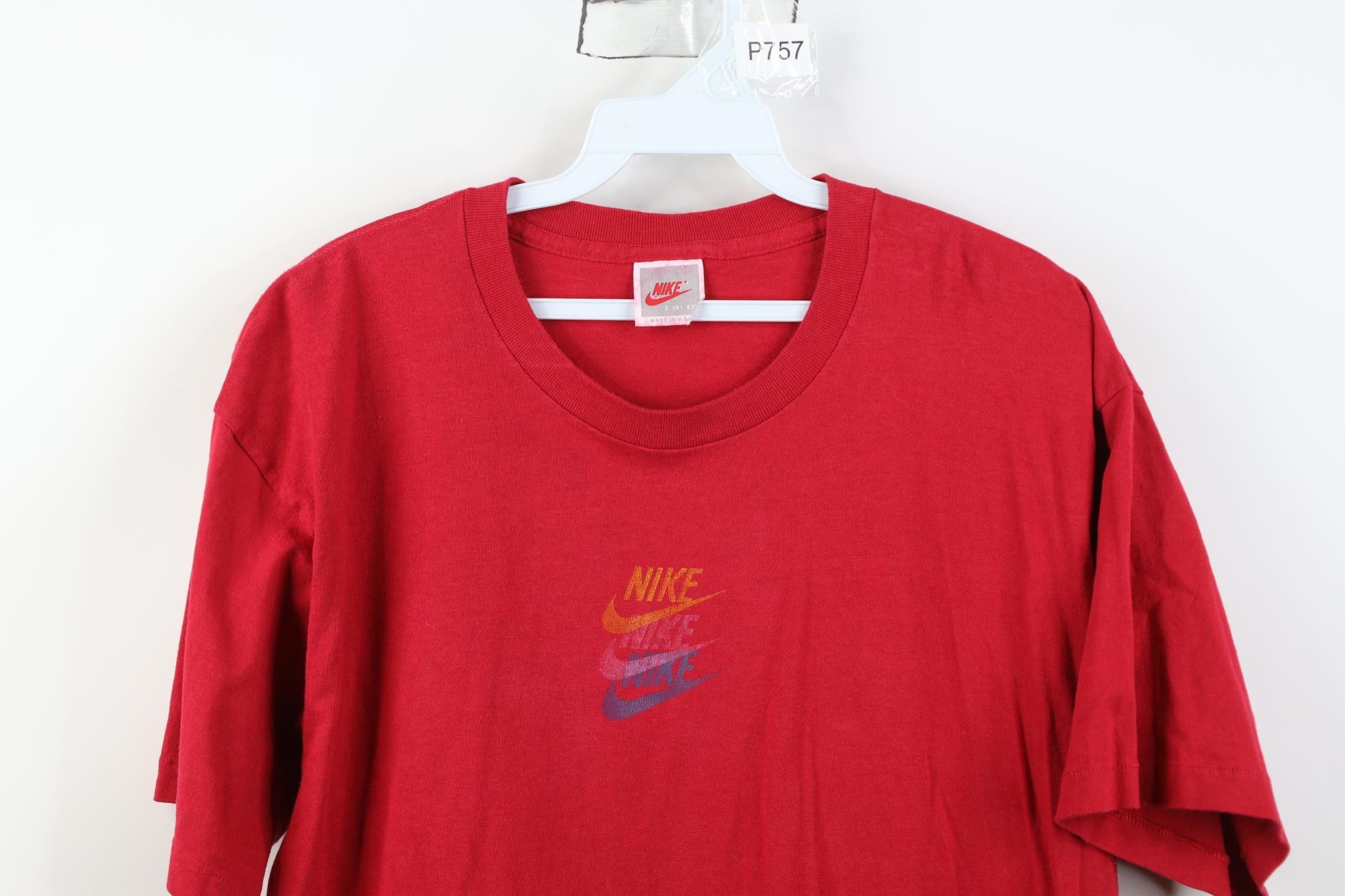 Nike Vintage 90s Nike Scott Center Triple Swoosh T-Shirt Red USA Size US L / EU 52-54 / 3 - 2 Thumbnail