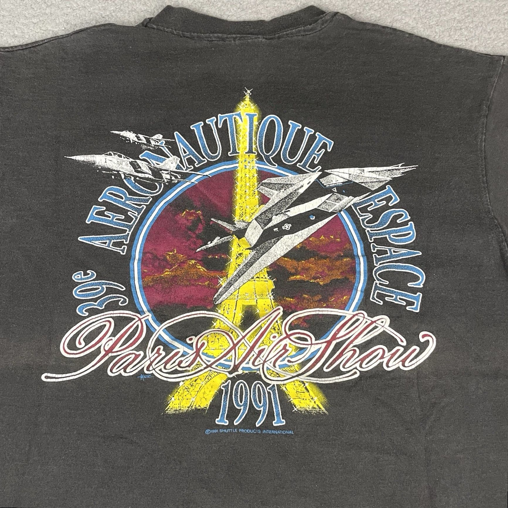 Vintage Vintage Paris Air Show T Shirt Mens Large Black Wings Aviation Distressed Rare L Size US L / EU 52-54 / 3 - 2 Thumbnail