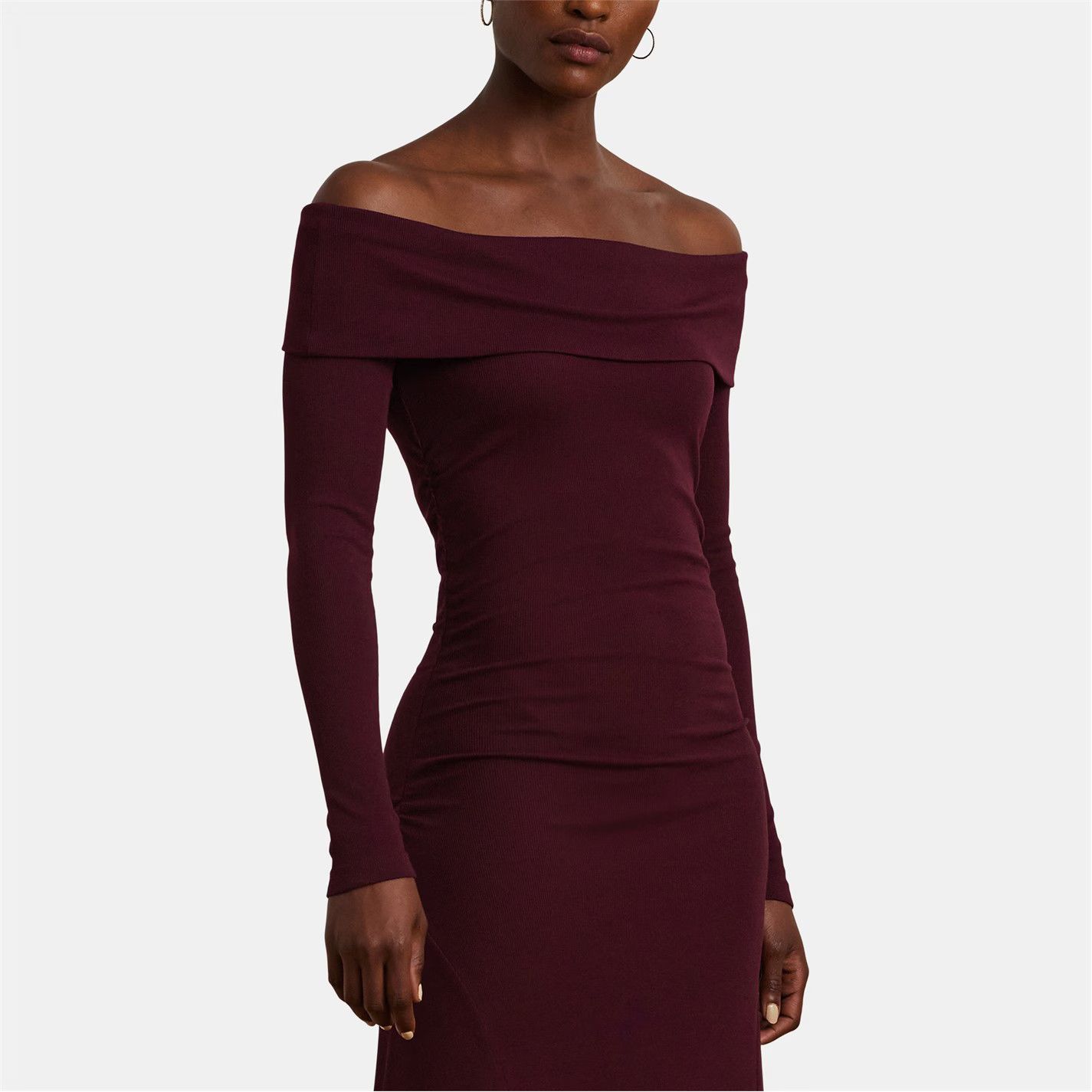 Lauren Ralph Lauren o1g2r1mq0825 Elowyn Midi Dress in Pinot Noir Size XL / US 12-14 / IT 48-50 - 3 Thumbnail
