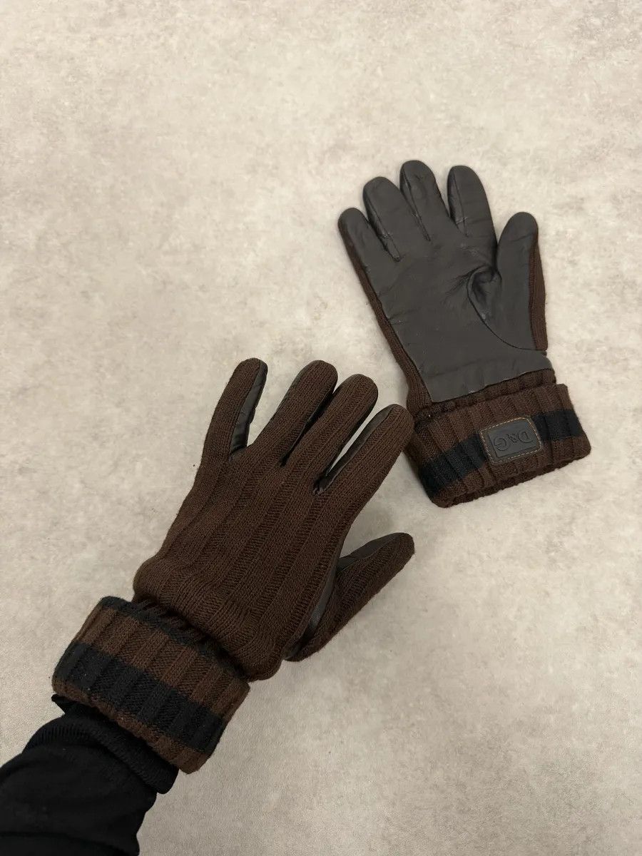 Dolce & Gabbana 2000s Dolce & Gabbana Brown Wool & Black Leather Gloves Size ONE SIZE - 2 Thumbnail
