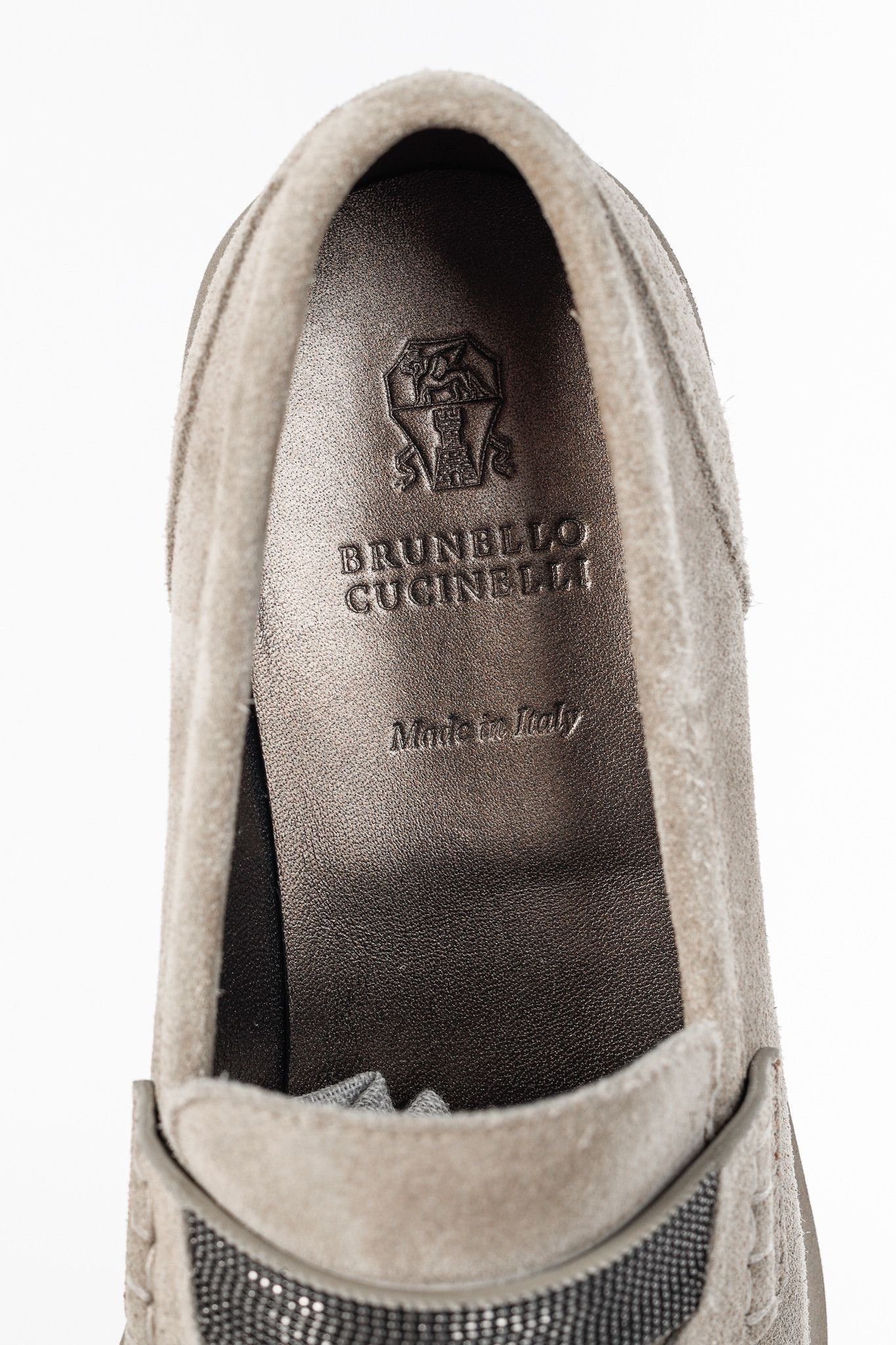 Brunello Cucinelli Brunello Cucinelli Taupe Suede Monili-Strap Loafers Size US 4.5 / IT 34.5 - 10 Thumbnail