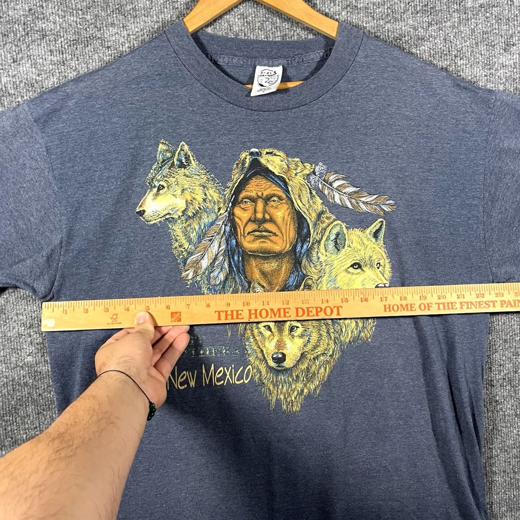 Vintage VINTAGE Spirit Brothers New Mexico Single Stitch Shirt XL Native Wolves Biker Eagle Mens T-Shirt Blue Cotton Short Sleeve Crew Neck Logo Spellout Size US XL / EU 56 / 4 - 5 Thumbnail