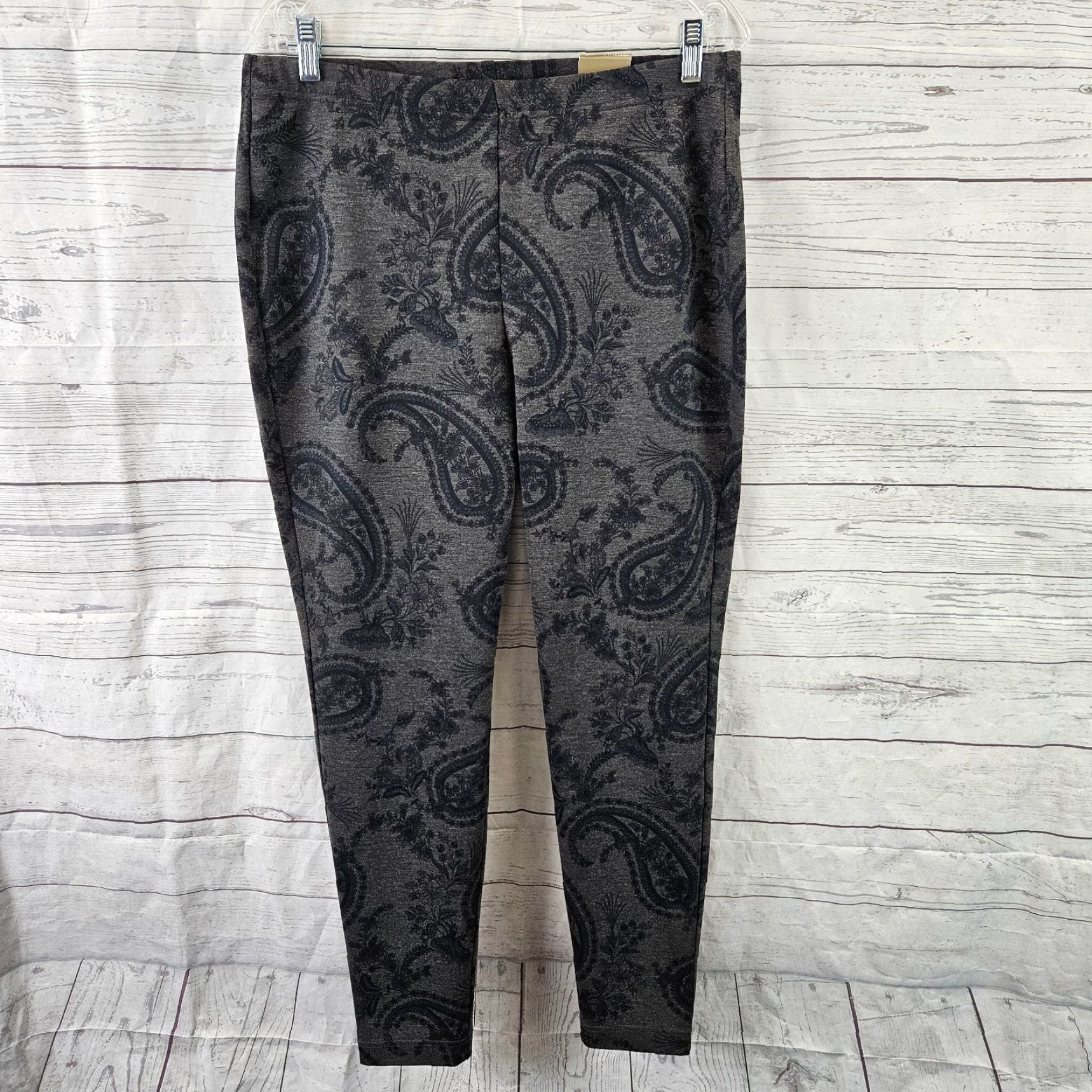 Vintage Chico's Womens Fabulously Slimming Leggings Sz 12 Gray Blue Paisley Pull On Ankle Size 34" / US 12 / IT 48 - 2 Thumbnail