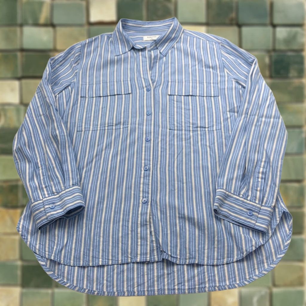Vintage Babaton Shirt Tunic Long Sleeve Striped Button-Up Lyocell Tencel Blue M Women Adult Regular Casual Vintage No Size M / US 6-8 / IT 42-44 - 1 Thumbnail