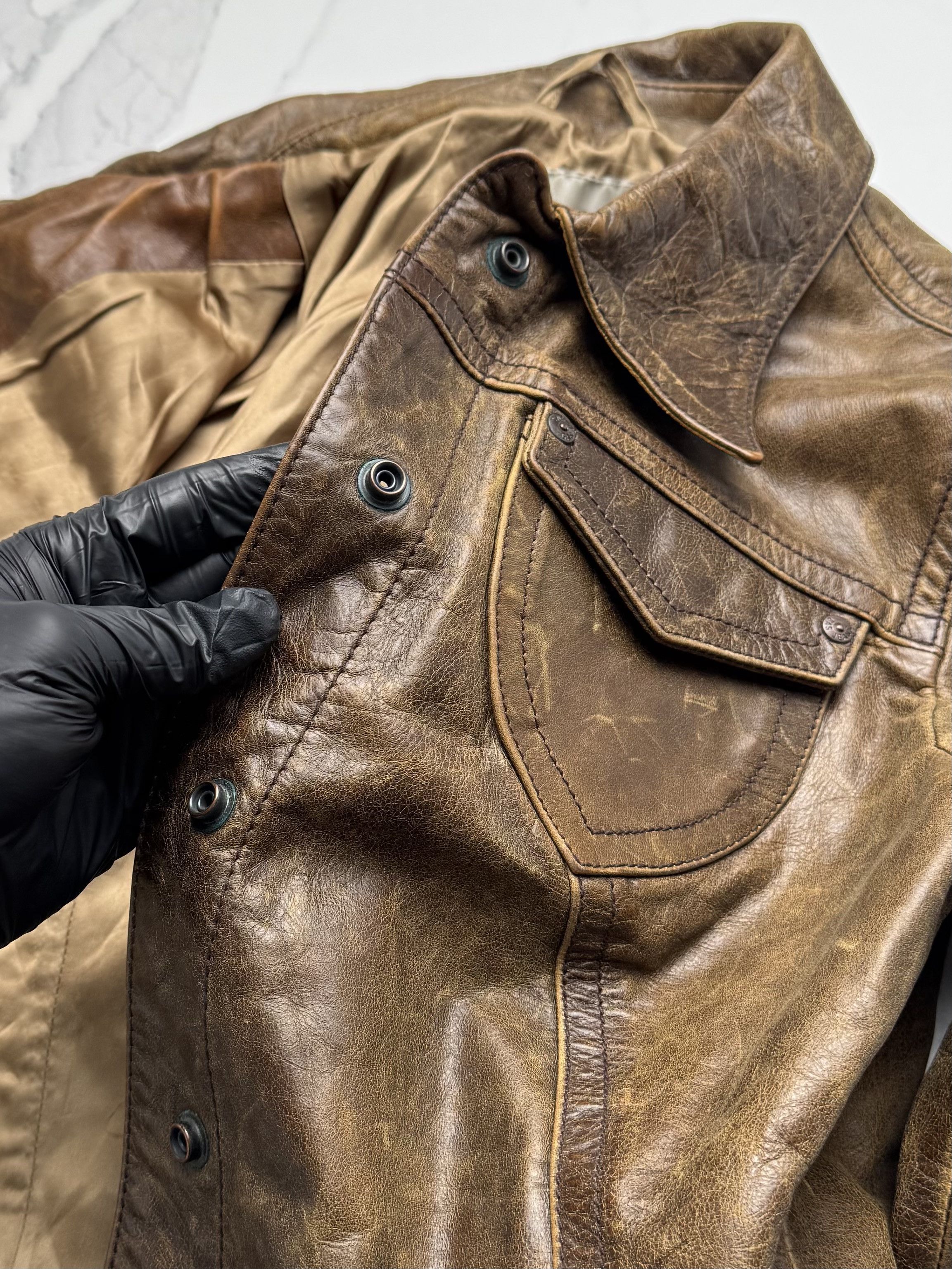 Vintage Y2K Brown Leather Jacket Womens Fitted Button Up Biker Style Size S / US 4 / IT 40 - 14 Thumbnail